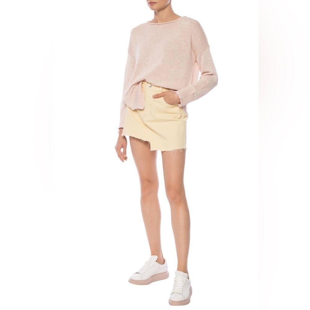All Saints Pale Yellow Denim Asymmetrical Mini Skirt​​​​